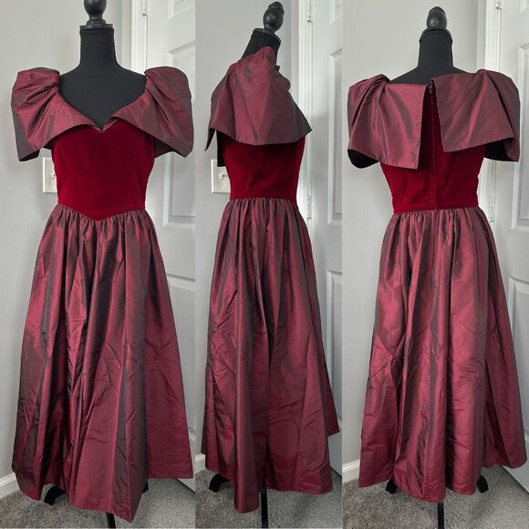 Vtg 80s Prom Dress 6/8 Burgundy Velvet Iridescent Ball Gown Whimsigoth Princess